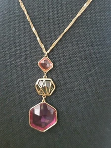 Collar dorado colgante escalonado piedras preciosas geométricas por Christian Siriano NY S8 - Imagen 1 de 5