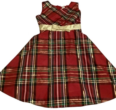 Vestido sem mangas xadrez vermelho feminino edições raras com laço dourado tamanho 12 festa de fim de ano - Imagem 1 de 4