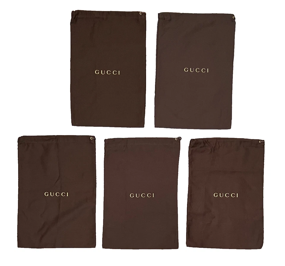 Lote de 5 bolsas antipolvo GUCCI marrón almacenamiento de viaje bolsa con cordón para monedero zapato 9x13 ❤ Foto 1 de 1