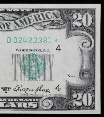 $20 1950A Star CU Federal Reserve Note D02423381* series A, Cleveland, twenty $ - Image 1 of 3