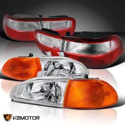Fits 1992-1995 Honda Civic 4Dr Sedan Clear Headlights+Corner Signal+Tail Lamp Foto 1 de 4