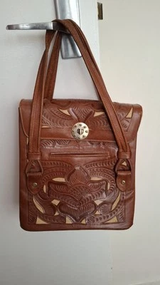 VINTAGE hand tooled Cut Out leather Bag handbag Made In Mexico Boho Festival - Image 1 of 4