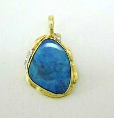CLÁSICO 14K YG ÓPALO DE ROCA AZUL CON PIEDRA DE HIERRO CON COLGANTE ABSTRACTO DE DIAMANTES 5,8G Foto 1 de 4