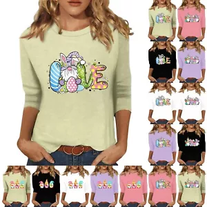 Women's Fashion Plus Size 3/4 Sleeve Basic Tops Easter Printed Casual Pullover - Picture 1 of 57