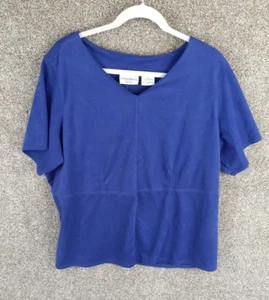 Kathy Ireland Microfiber Short Sleeve Top Womens 2X Blue V-Neck Casual Modern - Picture 1 of 7
