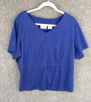 Kathy Ireland Microfiber Short Sleeve Top Womens 2X Blue V-Neck Casual Modern - Image 1 of 4