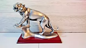Herco professionelles Geschenk Löwe Statue 10" Skulptur gebürstetes Silber Harz Holzsockel - Bild 1 von 8