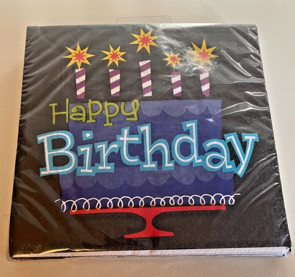 Amscan - Feliz cumpleaños - 16 servilletas de almuerzo de papel de 3 capas negras/blancas (6x6) Foto 1 de 2