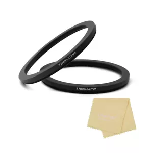 2 Pieces Lens Filter Step Down Ring 77mm to 67mm Metal Lens Filter Adapter Ring - Picture 1 of 9