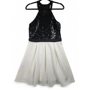 B. Darlin Sequin Party Dress Halter Sleeveless Black White Size 13/14 - Picture 1 of 7