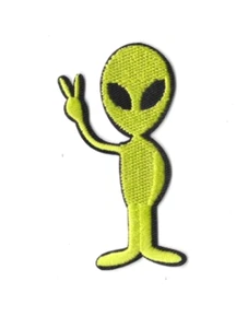 Green Alien Iron on Embroidered Patch Fabric Badge Space 8cm x 4cm - Picture 1 of 1