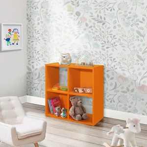 Kings Brand Furniture -Jermine 4-Cube Bookcase/Organizer Storage Shelves, Orange - Picture 1 of 5