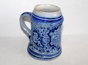 RARE ET TRES JOLIE ANCIEN CHOPE DE BIERE ALLEMANDE GRES EMAILLÉ LUTIN 1900, 50cl - Picture 1 of 7