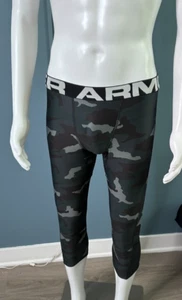 Heatgear Leggings 3/4, Under Armour Green/Gray Camo,Size: Boys YXLG - Picture 1 of 3