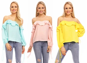 Damen Schulterfrei Bluse Shirt Hemd Sommer Sweatshirt Top Langarm Volant JL142 - Picture 1 of 28