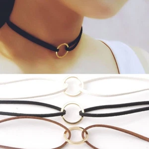 Women Suede Leather Choker Retro Harajuku Velvet Belt Necklace Pendant L - Picture 1 of 8