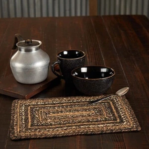 Espresso Jute Placemat Rect Set/2 10x15 Country Farmhouse Cabin Coffee Brown Tan - Picture 1 of 4