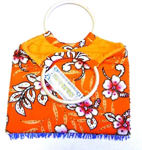 SANTIKI Orange Cloth Beaded 13 x 10 Bag Tote Purse Bamboo Handles NWT - Picture 1 of 7