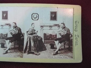 Stereoview Group Series On Yellow Card 69 Ye Olden Time Man & Woman Seated (O) - Picture 1 of 4