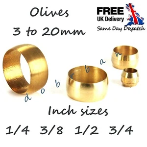 MESSING KOMPRESSIONSRINGE OLIVEN Dichtung Gas Wasser Öl metrisch/zöllig Unterlegscheibe - Bild 1 von 1