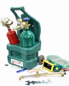 HVAC Brazing Welding Cutting Torch Kit w/Oxygen Acetylene Tanks Regulator & TOTE - Picture 1 of 6