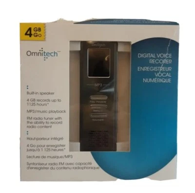 Omnitech Digital Voice Recorder MP3 WAV Mac Windows FM Radio 4GB 1125 Hours USB - Image 1 of 4