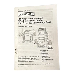 Craftsman 12 Amp 2 HP Variable Speed Router Combo Operator's Manual 320.27683 - Picture 1 of 1