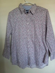 Chaps Hemd ohne Bügel Knopfleiste weiß geblümt Large 100% Baumwolle 3/4 Arm - Bild 1 von 4