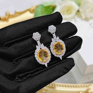 New 3pc Set Reverse Oval Yellow Citrine Gemstone Luxury Women Necklace Earrings