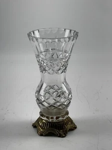 Vintage Crystal Etched Vase With Metal Base - Picture 1 of 4