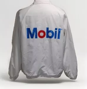 Vintage 1990s Mobil Racing Jacket Mens L White Full Zip Windbreaker Lightweight - Bild 1 von 10