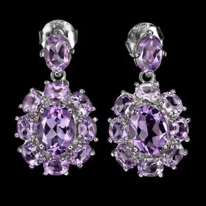 925 Orecchini Argento Sterling Ovale Ametista 8x6mm Gemma Gioielli - Foto 1 di 9