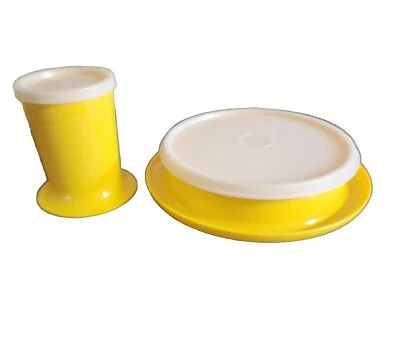 VINTAGE Tupperware Footed Flower Sippy Cup 1318-5 And Bowl With Lids Matching  - Image 1 of 4