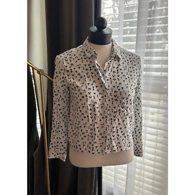 Maje Womens Long Sleeve Printed Button Down Collared Blouse White Size 2 - Image 1 of 3