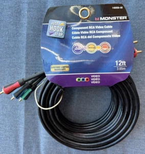 Monster 140056-00 RCA Component Video Cable 12' Gold Plated Connections Black - Imagen 1 de 5