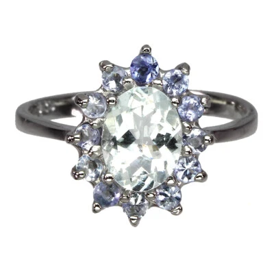 925 Sterling Silver Ring Oval Blue Aquamarine 8x6mm Tanzanite Size 7 - Image 1 of 4