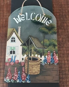 Welcome Sign , Glass, Hand Painted Glass With Leather Hanging Strap. - Picture 1 of 1