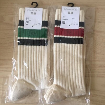 UNIQLO JW Anderson Socks 2 Pairs Japan Exclusive Red Green Ivory 27-29cm New - Image 1 of 4