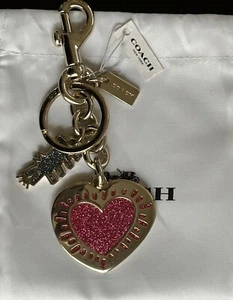 NWT COACH X KEITH HARING HEART/BARKING DOG FUCHSIA GLITTER BAG CHARM FOB - Picture 1 of 16