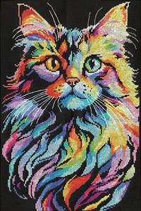 Cross Stitch Kit ~ Design Works Colorful Cat Close-Up Portrait #DW3570 - Picture 1 of 4