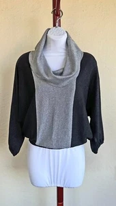 Style & Co Black & Metallic Silver/gray Cowl Neck Blouson Sweater M NWOT - Picture 1 of 7