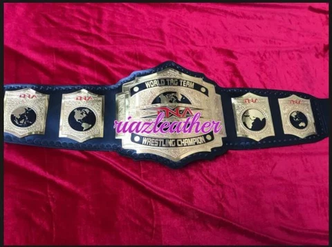 TNA World Tag Team Wrestling Championship Belt Leather Replica Thick Plate Adult Cover