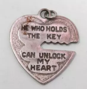 He Who Holds The Key Can Unlock My Heart Pendant • Vintage Sterling Silver 925 - Picture 1 of 6