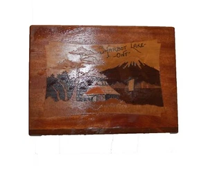 Sharbot Lake Wood Box Souvenir Ontario 4.25" x 3" x 3" Vintage - Picture 1 of 7