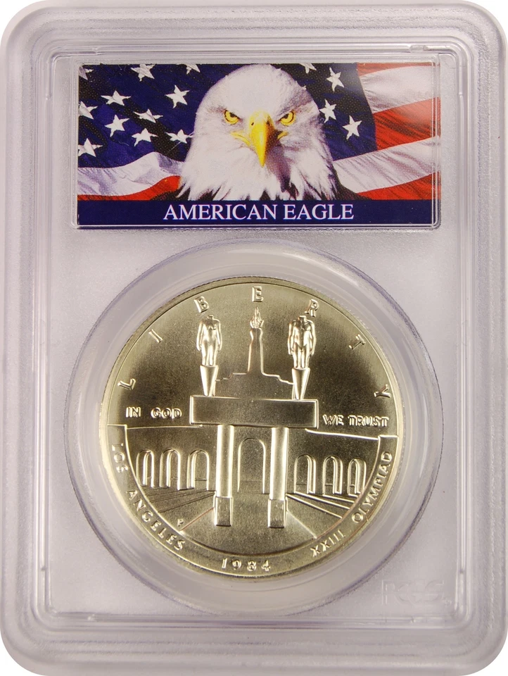 1984-P PCGS MS70 Olympic $1 SILVER Commemorative Bald Eagle Label - Image 1 of 1