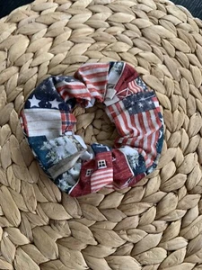New American flag barn Fabric Hair Scrunchie Hair Tie Handmade in USA - Picture 1 of 1