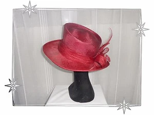 Wunderschöner Hut Hochzeit Abend Cocktail Sisal Federn Rot E EISEN Neu - Bild 1 von 5