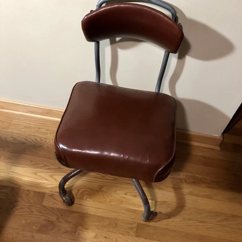 Vintage STEELCASE Industrial Office Desk Chair Rolling Swivel, Brown Vinyl Cover