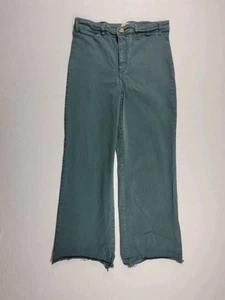 Pantalone donna strato marino 14 verde bridge gamba larga orlo grezzo largo vita alta 30" - Foto 1 di 14