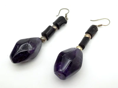 Pendientes colgantes gruesos de plata de ley amatista coral negro Foto 1 de 4